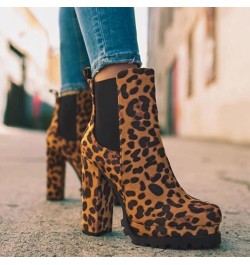 Cowboy Boots for Women,Women's Leopard Round Toe Chunky High Heel Platform Ankle Booties Motorcycle Cowgirl Boots Brown $19.2...