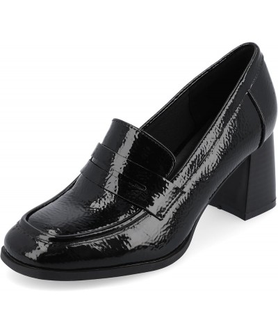 Womens Tru Comfort Foam Medium and Wide Width Malleah Loafer Style Stacked Heel Pumps Patent/Black Wide $21.52 Pumps