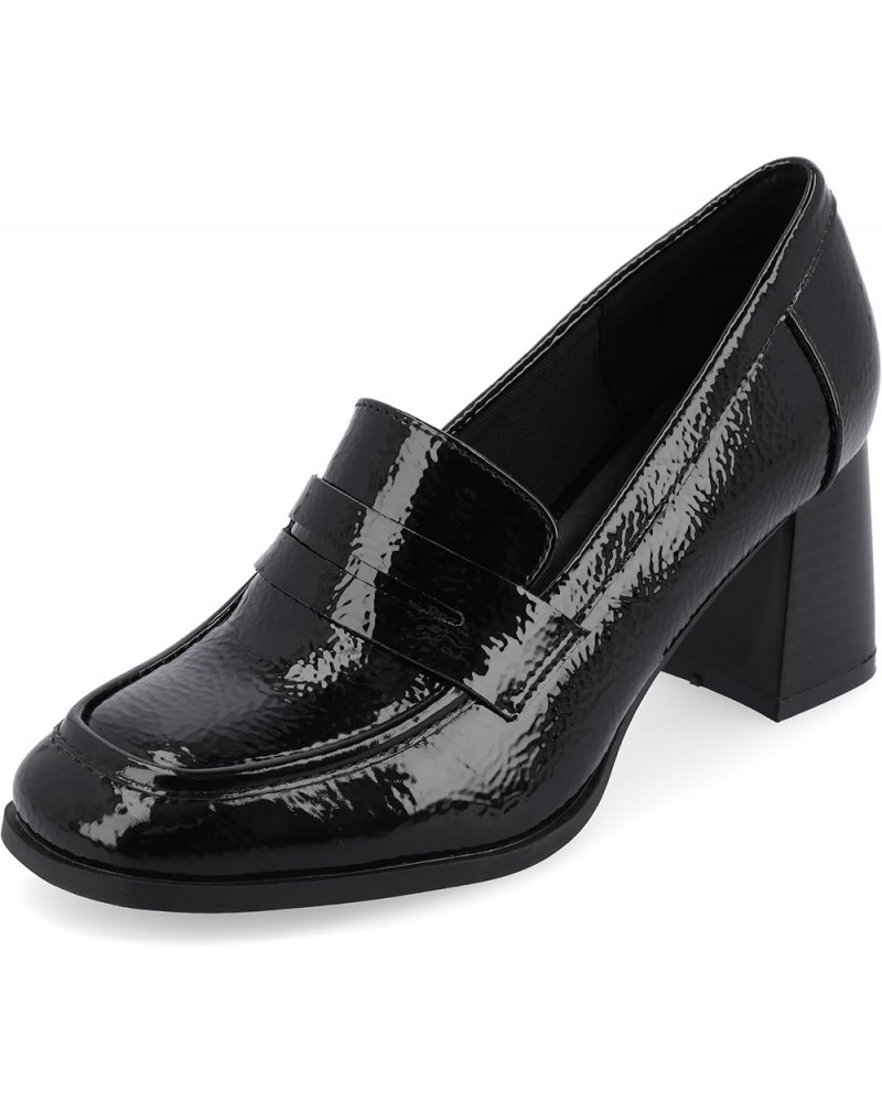 Womens Tru Comfort Foam Medium and Wide Width Malleah Loafer Style Stacked Heel Pumps Patent/Black Wide $21.52 Pumps