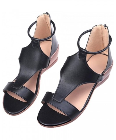 Dressy Womens Sandals Womens Color Summer Casual Zipper Platform Open Sandals Solid Toe Wedges Shoes Women's Black $13.50 San...