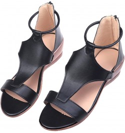 Dressy Womens Sandals Womens Color Summer Casual Zipper Platform Open Sandals Solid Toe Wedges Shoes Women's Black $13.50 San...