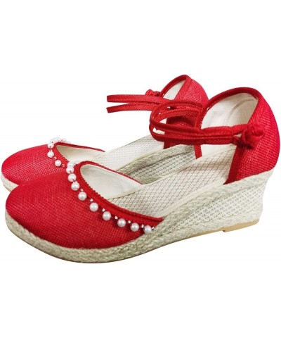 Sandals Women Dressy Summer,Womens Fashion Closed Toe Wedge Beach Sandals Ankle Strap Casual Walkling Shoes Z22-red $19.58 Sa...