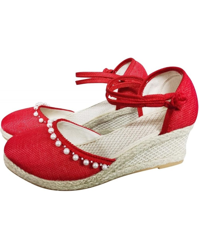 Sandals Women Dressy Summer,Womens Fashion Closed Toe Wedge Beach Sandals Ankle Strap Casual Walkling Shoes Z22-red $19.58 Sa...