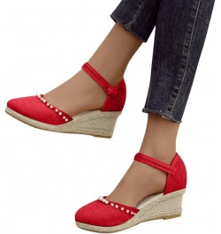 Sandals Women Dressy Summer,Womens Fashion Closed Toe Wedge Beach Sandals Ankle Strap Casual Walkling Shoes Z22-red $19.58 Sa...