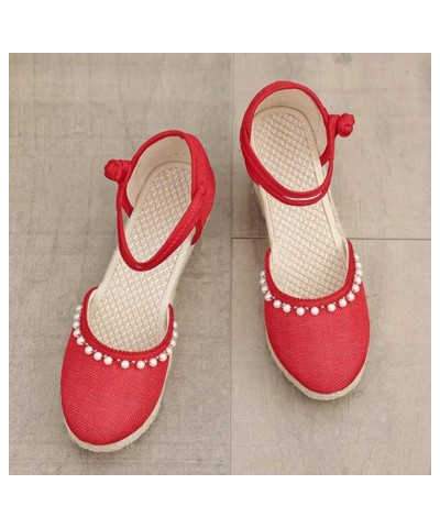 Sandals Women Dressy Summer,Womens Fashion Closed Toe Wedge Beach Sandals Ankle Strap Casual Walkling Shoes Z22-red $19.58 Sa...