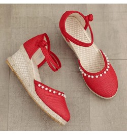 Sandals Women Dressy Summer,Womens Fashion Closed Toe Wedge Beach Sandals Ankle Strap Casual Walkling Shoes Z22-red $19.58 Sa...