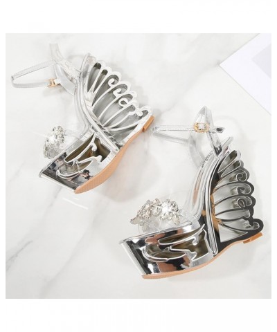 Women Sandals Shaped High Heels Fashion Super High Heels Sexy Lady Shoes Woven Slide Sandals Trendy Sandals Fashion Silver $2...