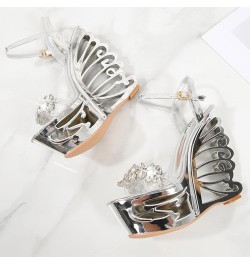 Women Sandals Shaped High Heels Fashion Super High Heels Sexy Lady Shoes Woven Slide Sandals Trendy Sandals Fashion Silver $2...