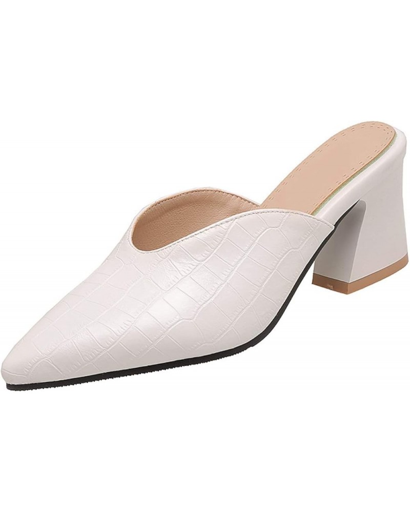 Women's Sexy Pointed Toe Mules Slip On Chunky Block High Heels Stone Pattern Dress Mule Slippers Shoes White $28.55 Mules & C...