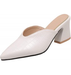 Women's Sexy Pointed Toe Mules Slip On Chunky Block High Heels Stone Pattern Dress Mule Slippers Shoes White $28.55 Mules & C...