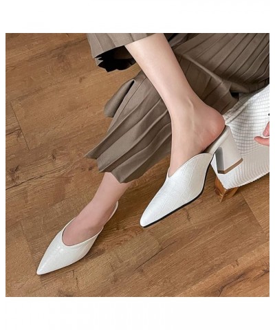 Women's Sexy Pointed Toe Mules Slip On Chunky Block High Heels Stone Pattern Dress Mule Slippers Shoes White $28.55 Mules & C...