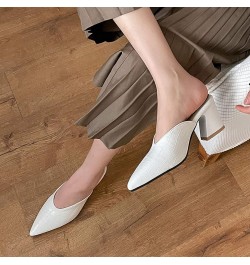 Women's Sexy Pointed Toe Mules Slip On Chunky Block High Heels Stone Pattern Dress Mule Slippers Shoes White $28.55 Mules & C...