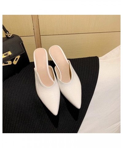 Women's Sexy Pointed Toe Mules Slip On Chunky Block High Heels Stone Pattern Dress Mule Slippers Shoes White $28.55 Mules & C...