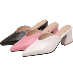 Women's Sexy Pointed Toe Mules Slip On Chunky Block High Heels Stone Pattern Dress Mule Slippers Shoes White $28.55 Mules & C...