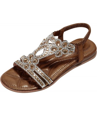 Women Flats Shoes Dressy Comfortable Flip Flops Women Little Socks For Flats Women sandals Women Comfortable Rhineston Brown-...