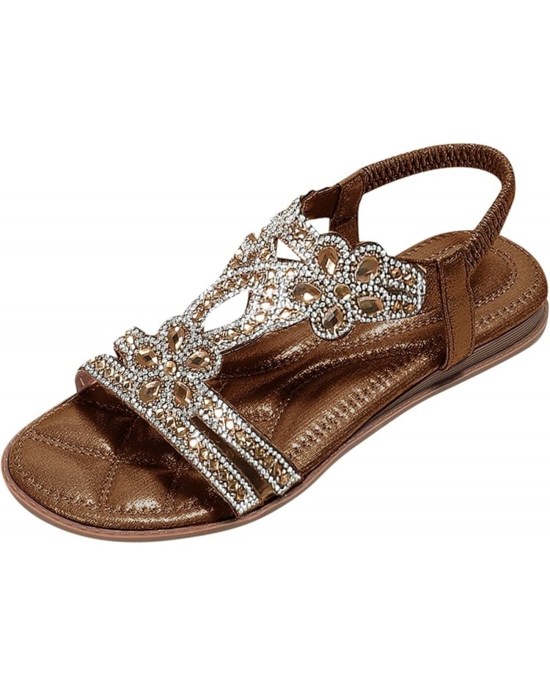 Women Flats Shoes Dressy Comfortable Flip Flops Women Little Socks For Flats Women sandals Women Comfortable Rhineston Brown-...