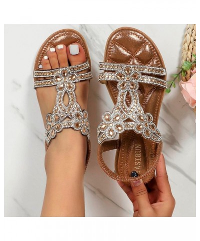 Women Flats Shoes Dressy Comfortable Flip Flops Women Little Socks For Flats Women sandals Women Comfortable Rhineston Brown-...