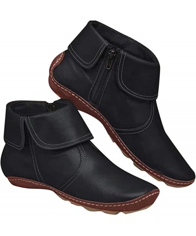 Cowboy Booties For Women Ankle Boots Cowgirl Western Short Booties Fashion Casual High Top Combat Walking Shoes Black $17.09 ...