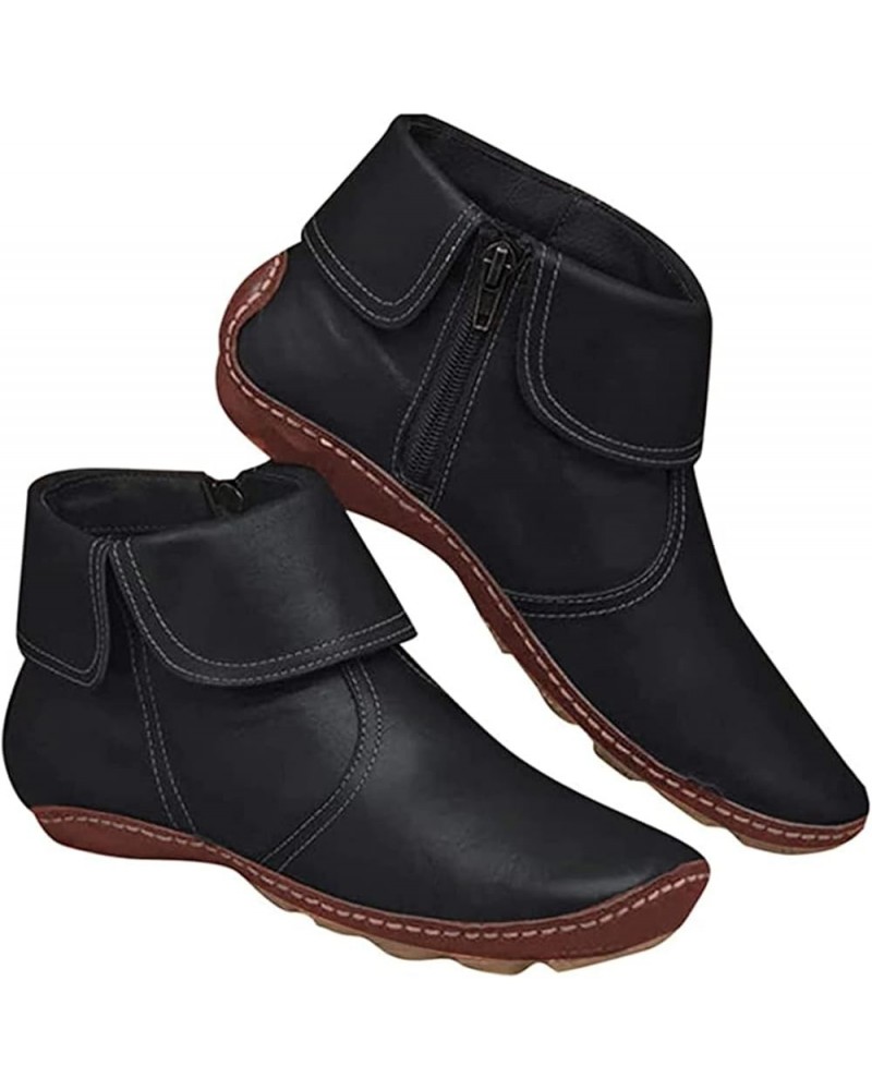 Cowboy Booties For Women Ankle Boots Cowgirl Western Short Booties Fashion Casual High Top Combat Walking Shoes Black $17.09 ...