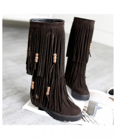 Winter Boots Ladies Fashion Double Quality Beads Boots Long Street Riding Boots Flat Non-Slip Snow Boot Suede Slip Boots Wome...