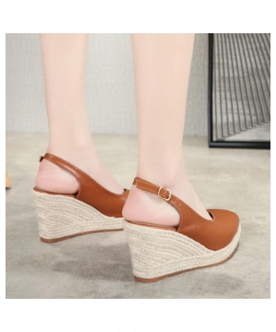 Women's Wedges Platform Sandals Half Packed Sandals Wedge Summer Espadrilles High Heel Straw Woven Fisherman Coffee 7 $29.98 ...