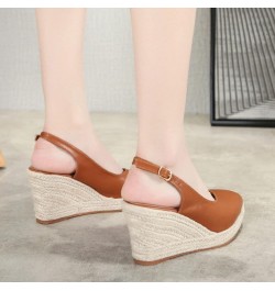 Women's Wedges Platform Sandals Half Packed Sandals Wedge Summer Espadrilles High Heel Straw Woven Fisherman Coffee 7 $29.98 ...