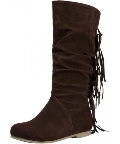 Boots Wide Calf Anti-Slip Boot Pointed Toe Booties Block Heel Boots Flat Booties Chelsea Booties Z 13-brown $25.98 Boots