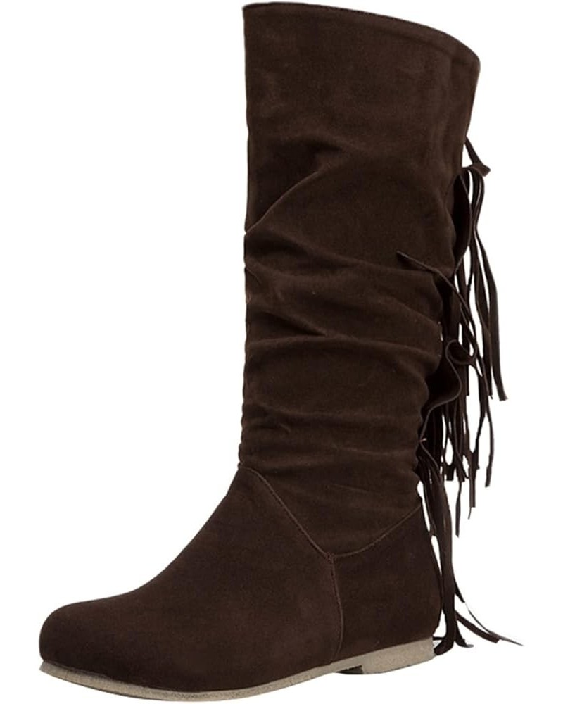 Boots Wide Calf Anti-Slip Boot Pointed Toe Booties Block Heel Boots Flat Booties Chelsea Booties Z 13-brown $25.98 Boots