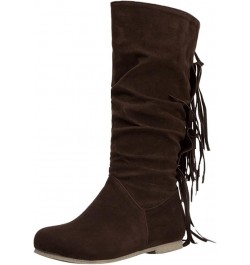 Boots Wide Calf Anti-Slip Boot Pointed Toe Booties Block Heel Boots Flat Booties Chelsea Booties Z 13-brown $25.98 Boots