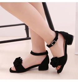 Women's Sandals Solid Color Fish Mouth Slip On High-Heeled Sandals Non-Slip Beach Flip Flops with Buckle Ankle Strap (Z1-Blac...