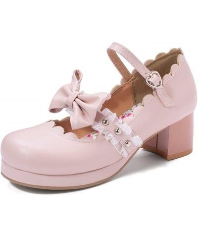 Womans Warm Model Round Toe Mid Heel Mary Jane Platform with Sweet Faux Leather and Buckled Strap Dancing Pumps Pink 02 $23.2...