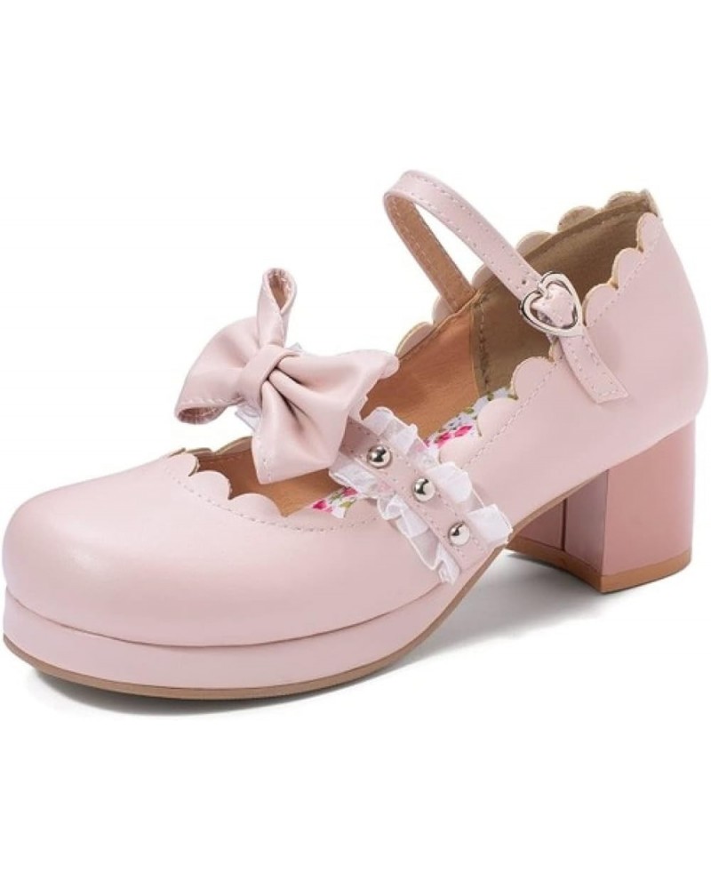 Womans Warm Model Round Toe Mid Heel Mary Jane Platform with Sweet Faux Leather and Buckled Strap Dancing Pumps Pink 02 $23.2...