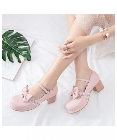 Womans Warm Model Round Toe Mid Heel Mary Jane Platform with Sweet Faux Leather and Buckled Strap Dancing Pumps Pink 02 $23.2...