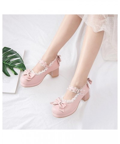 Womans Warm Model Round Toe Mid Heel Mary Jane Platform with Sweet Faux Leather and Buckled Strap Dancing Pumps Pink 02 $23.2...