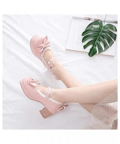 Womans Warm Model Round Toe Mid Heel Mary Jane Platform with Sweet Faux Leather and Buckled Strap Dancing Pumps Pink 02 $23.2...