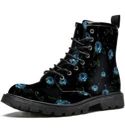 Winter Shoes for Women Girls Blue Rose High Top Lace Up Leather Boots Stylish Print Ankle Booties 6.5 Multicoloured $32.79 Boots