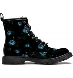 Winter Shoes for Women Girls Blue Rose High Top Lace Up Leather Boots Stylish Print Ankle Booties 6.5 Multicoloured $32.79 Boots