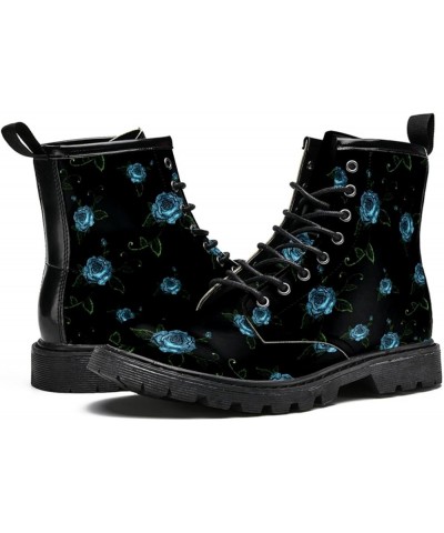 Winter Shoes for Women Girls Blue Rose High Top Lace Up Leather Boots Stylish Print Ankle Booties 6.5 Multicoloured $32.79 Boots