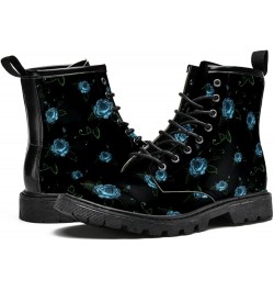 Winter Shoes for Women Girls Blue Rose High Top Lace Up Leather Boots Stylish Print Ankle Booties 6.5 Multicoloured $32.79 Boots