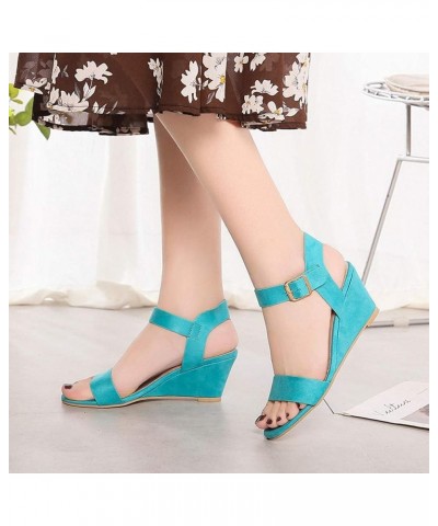 Walking Sandals Women, Sandals Women Dressy Summer Open Toe Ankle Strap Wedge Sandals Summer Dress Shoes Blue $16.90 Sandals