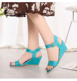 Walking Sandals Women, Sandals Women Dressy Summer Open Toe Ankle Strap Wedge Sandals Summer Dress Shoes Blue $16.90 Sandals