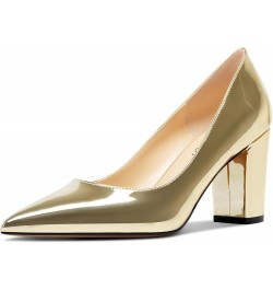 Women Pumps Pointed Toe Slip on Mid Heel Dress Office Chunky Block Heels Shoes 3 Inches Gold $34.44 Pumps