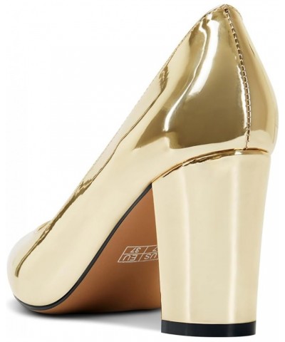 Women Pumps Pointed Toe Slip on Mid Heel Dress Office Chunky Block Heels Shoes 3 Inches Gold $34.44 Pumps