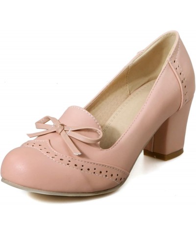 Women Block Heel Pumps Round Toe Casual Pumps Slip On Mid Heel Dress Shoes Bows, Size 1-10 Pink-brogue $20.55 Pumps