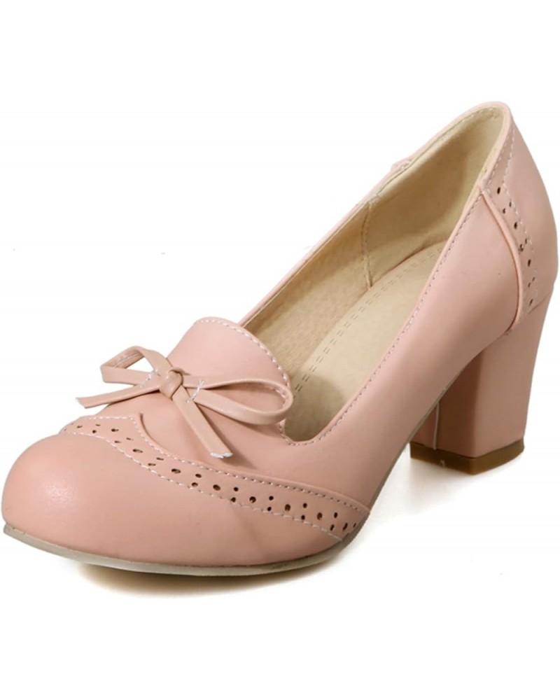 Women Block Heel Pumps Round Toe Casual Pumps Slip On Mid Heel Dress Shoes Bows, Size 1-10 Pink-brogue $20.55 Pumps