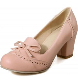 Women Block Heel Pumps Round Toe Casual Pumps Slip On Mid Heel Dress Shoes Bows, Size 1-10 Pink-brogue $20.55 Pumps