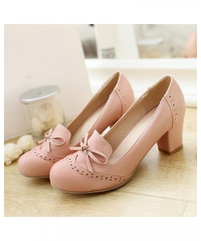 Women Block Heel Pumps Round Toe Casual Pumps Slip On Mid Heel Dress Shoes Bows, Size 1-10 Pink-brogue $20.55 Pumps