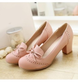 Women Block Heel Pumps Round Toe Casual Pumps Slip On Mid Heel Dress Shoes Bows, Size 1-10 Pink-brogue $20.55 Pumps