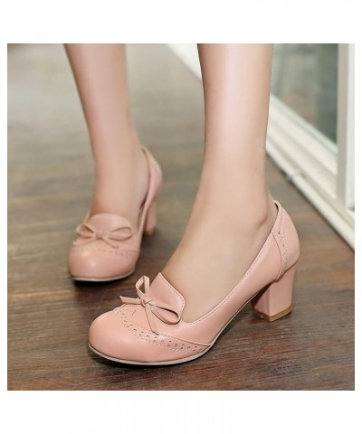 Women Block Heel Pumps Round Toe Casual Pumps Slip On Mid Heel Dress Shoes Bows, Size 1-10 Pink-brogue $20.55 Pumps