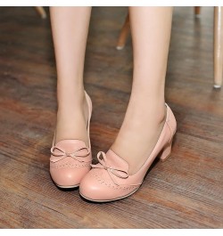 Women Block Heel Pumps Round Toe Casual Pumps Slip On Mid Heel Dress Shoes Bows, Size 1-10 Pink-brogue $20.55 Pumps